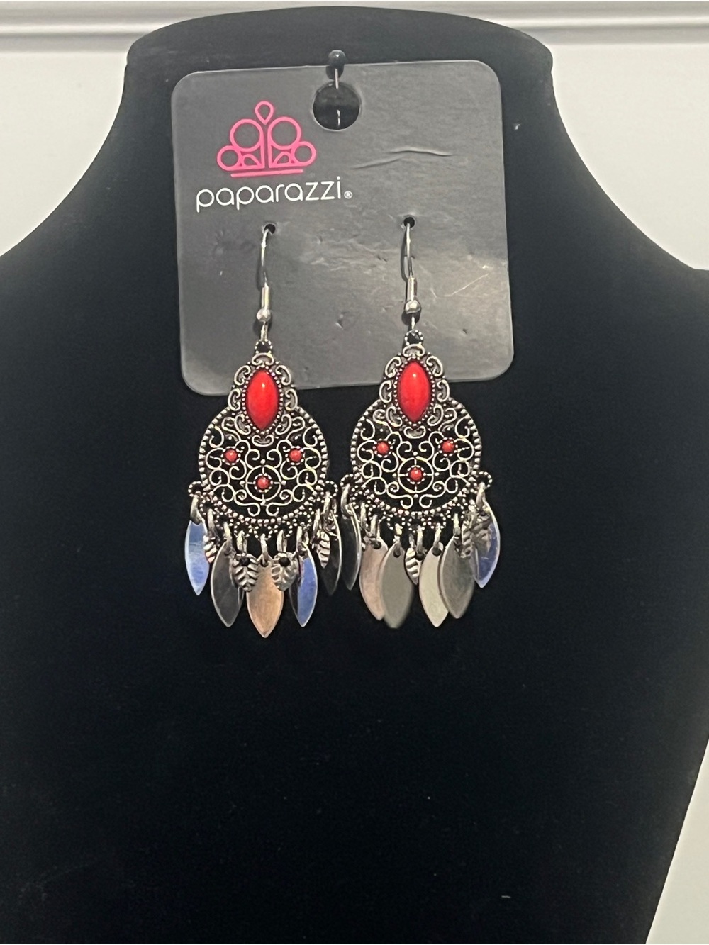 Paparazzi Red Boho Filigree Dangle Earrings